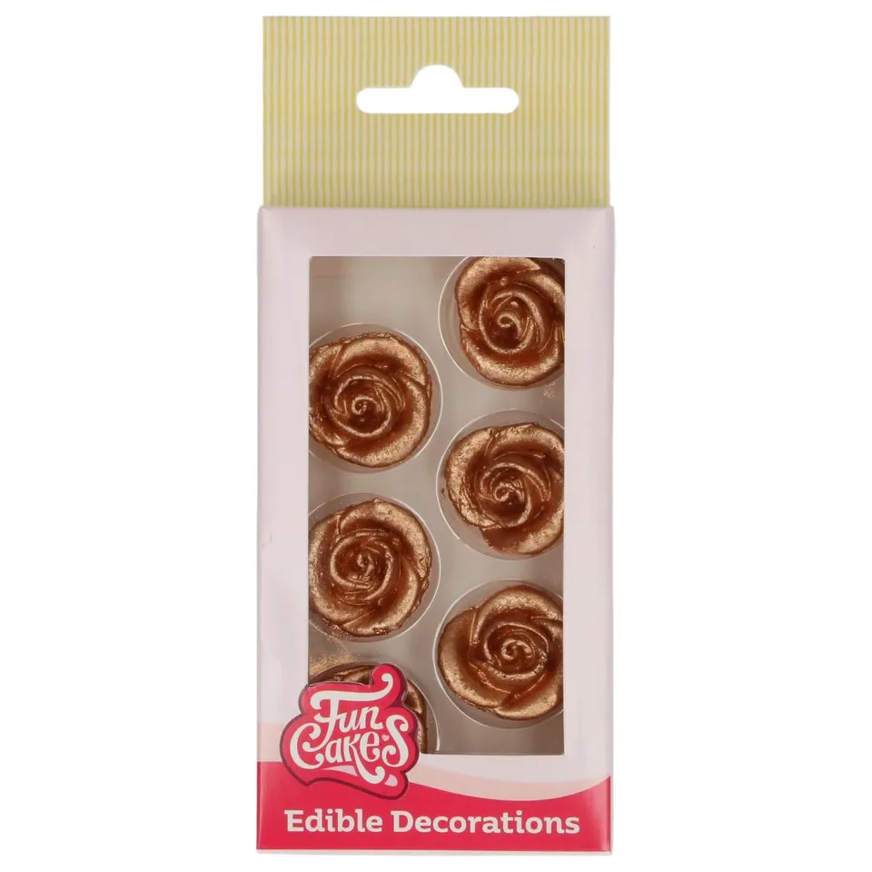 funcakes-rosen-bronzegold-d-corations-roses-6-pi-ces-dor image 1