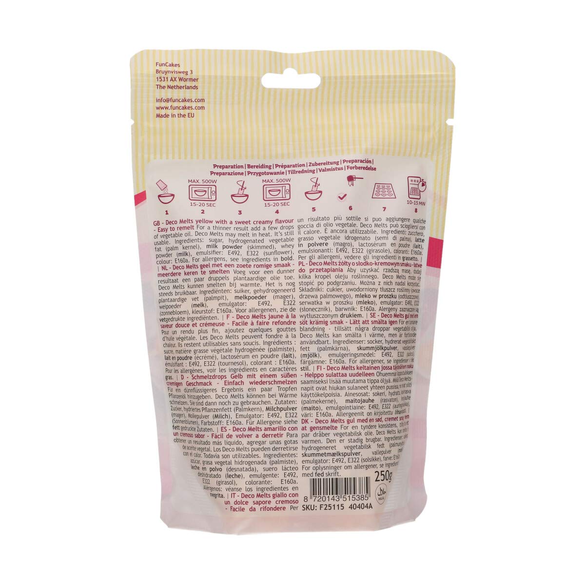 funcakes-deco-melts-pastilles-jaune-250-g-gout-chocolat-blanc image 2