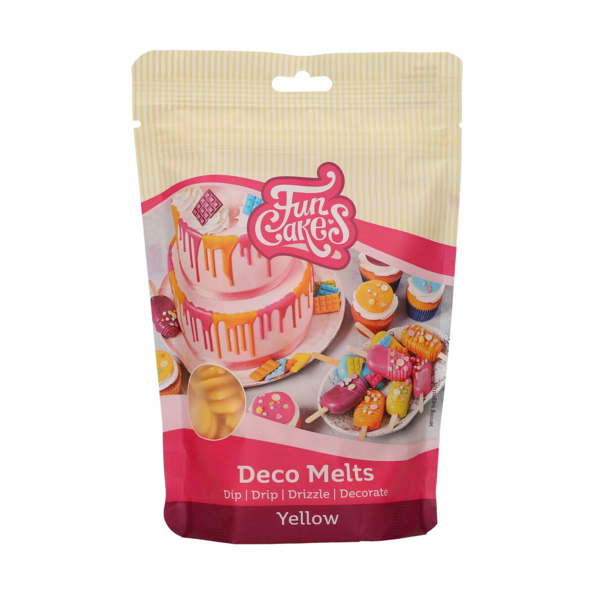 funcakes-deco-melts-pastilles-jaune-250-g-gout-chocolat-blanc image 1