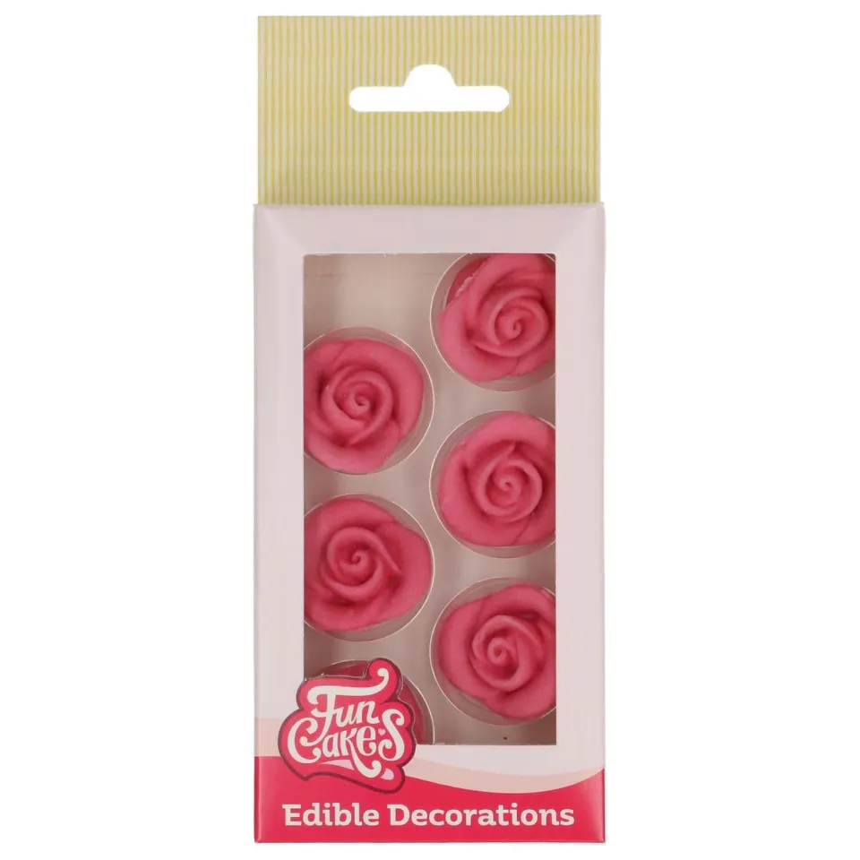 funcakes-roses-rosa-figurines-fondant-d-cor-sucre-rose-6-pcs image 1